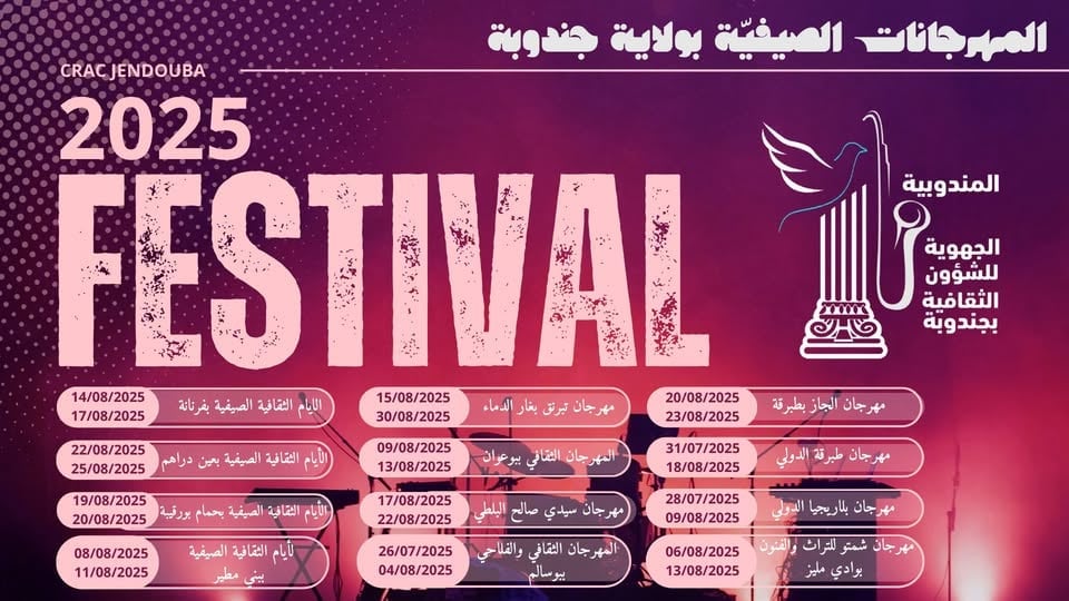 📣 جندوبة تشتعل صيفاً: عودة "الجاز" و"موسيقى العالم" وسهرات نارية بـ17 تظاهرة فنية وثقافية!