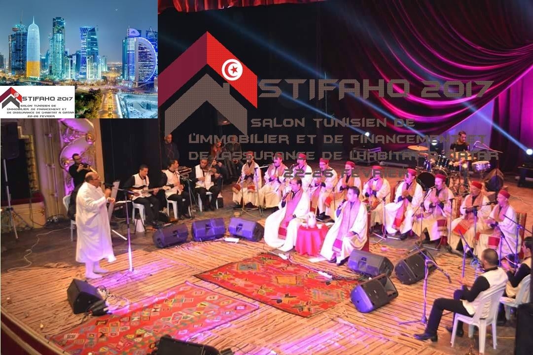 إفتتاح أول معرض عقاري لأول مرة في الخليج العربي للجالية التونسية بقطر بحضور الفلكور التونسي فرقة العزوزية
